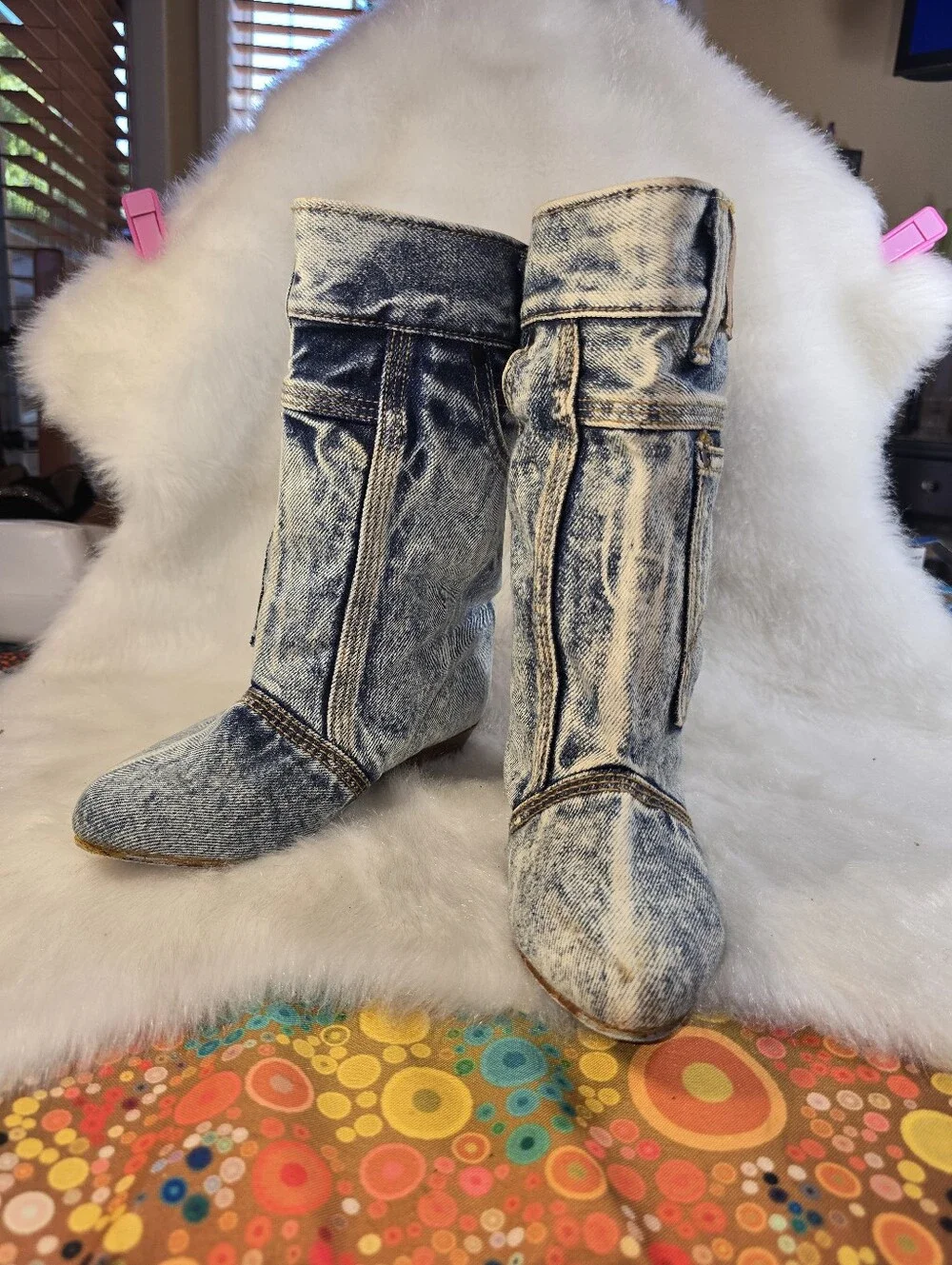 Town & Country Camper Acid Wash Blue Denim-Style Women’s Jeans Booties 